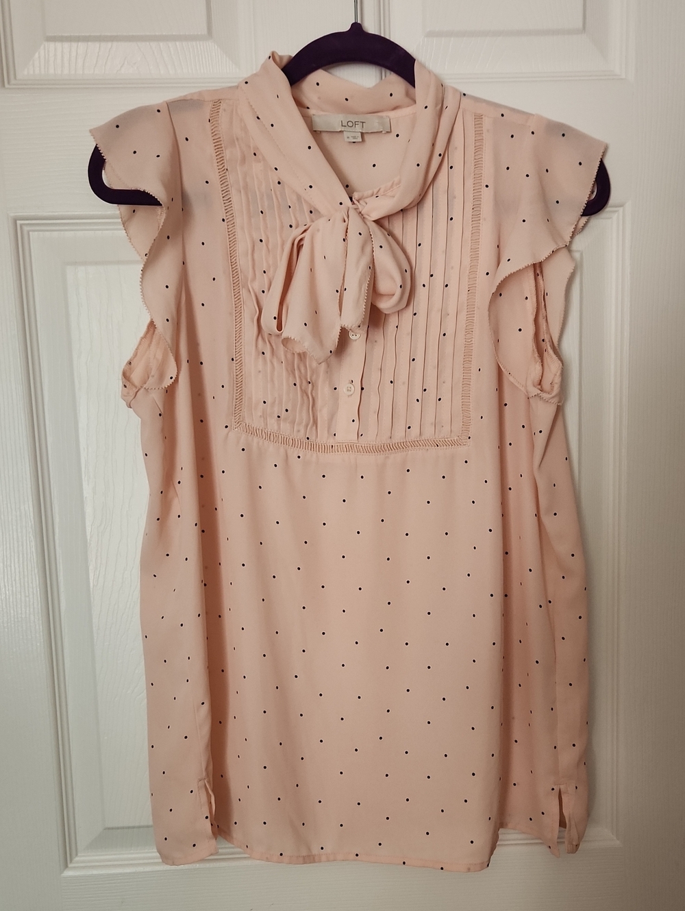 LOFT Blush Pink Polka Dot Tie-Neck Blouse
